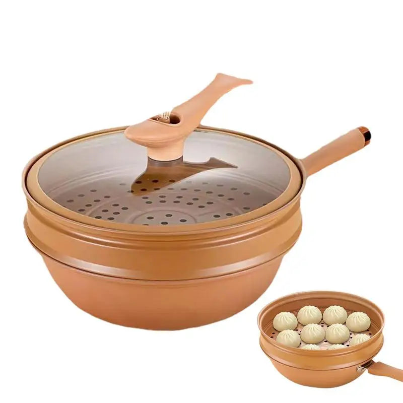 Titanium Clay Non-Stick Wok with Steamer