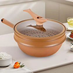 Titanium Clay Non-Stick Wok with Steamer